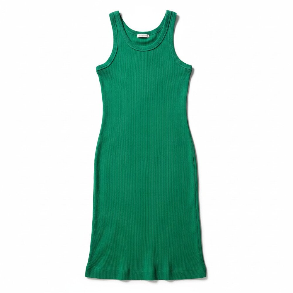 Everlane Green Ribbed Organic Cotton Tank Dress Size Small Bodycon Midi